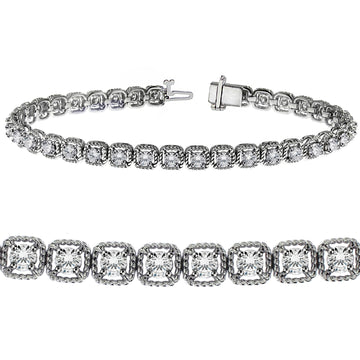 3.00 CT Unique Round Diamond Tennis Bracelet in 14k White Gold Halo Prong Setting